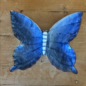 Blue Butterfly Ceramic Dish Handcrafted Vintage Butterfly Table Dish